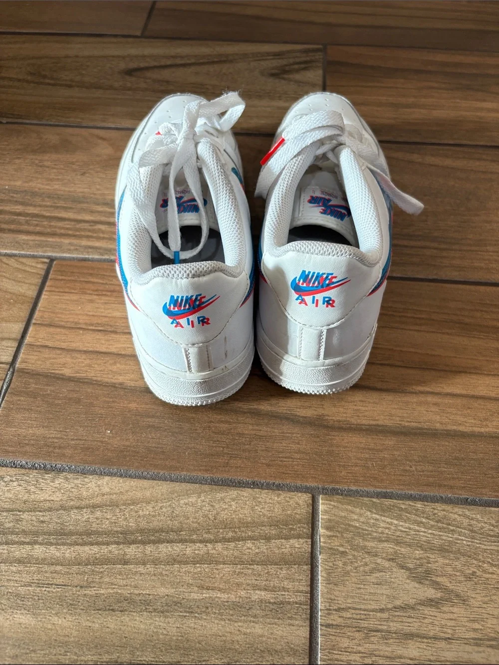 Nike 3D glasses Kids White Sneakers with Blue Swoosh and Red Accents